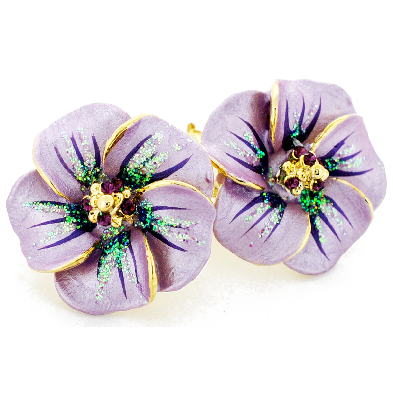 2 Oz Hawaiian Plumeria Swarovski Crystal Flower Earrings - Purple - 1 X 1 In.