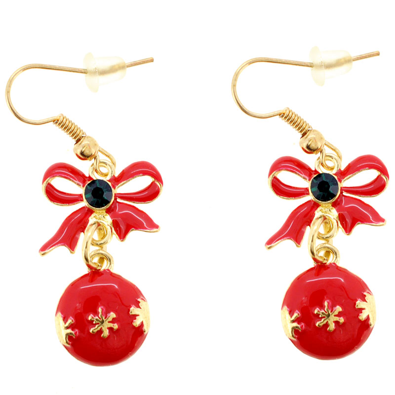 Christmas Bow Christmas Snowflake Earrings - Red - 0.625 X 1 In.