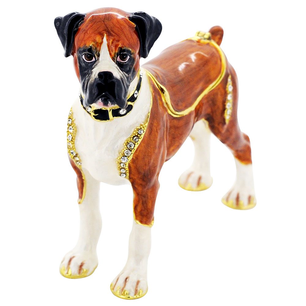 Boxer Dog Trinket Box With Swarovski Crystal - Silver - 4.25 X 3.75 In.