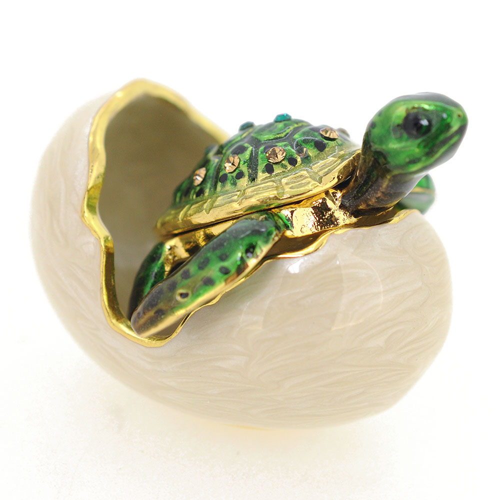 Newborn Turtle & Shell Trinket Box With Swarovski Crystal - Silver - 2 X 1.625 In.