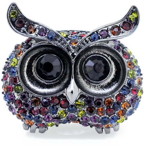 Black Owl Crystal Prayer Box Locket Stretch Ring - Multicolor - 1.375 X 1.25 In.