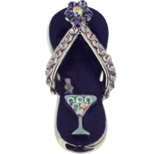 Swarovski Crystal Flip Flop Silver Pendant - Dark Purple - 0.375 X 1.125 In.