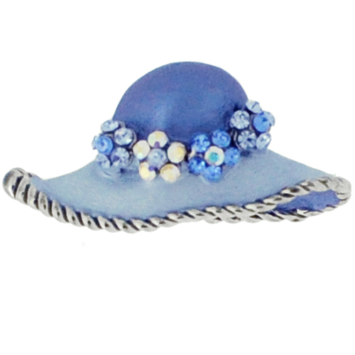 Easter Bonnet Hat Silver Crystal Pendant - Blue - 0.875 X 0.5 In.