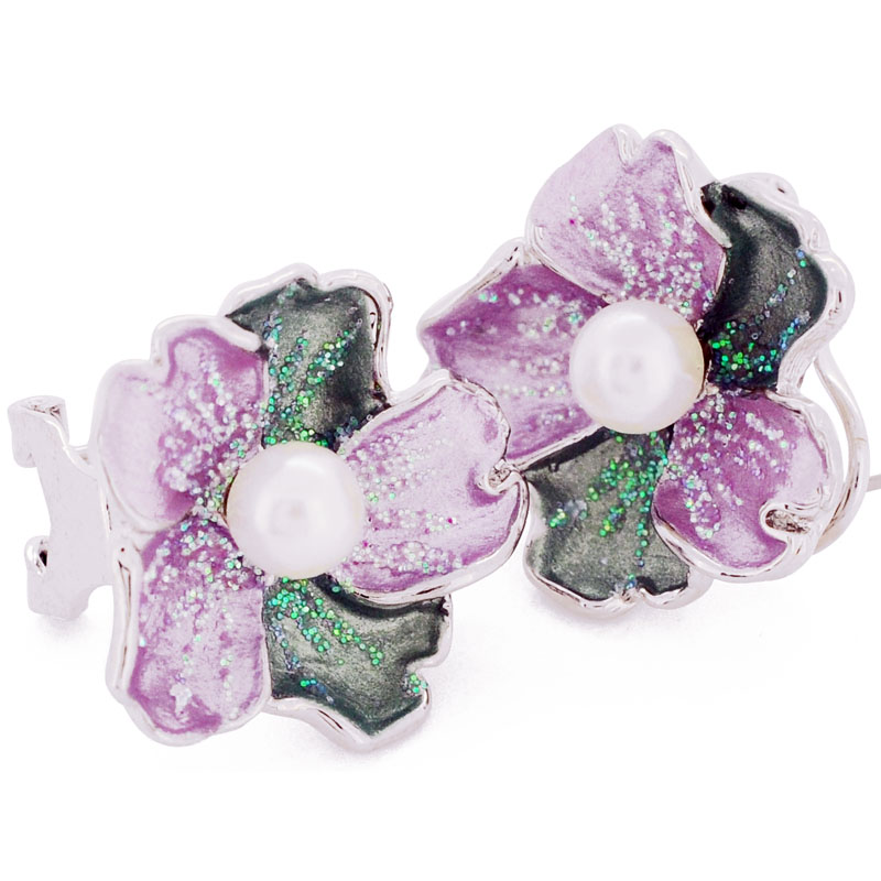 2 Oz Pearl Flower Earrings - Purple - 0.875 X 0.875 In.