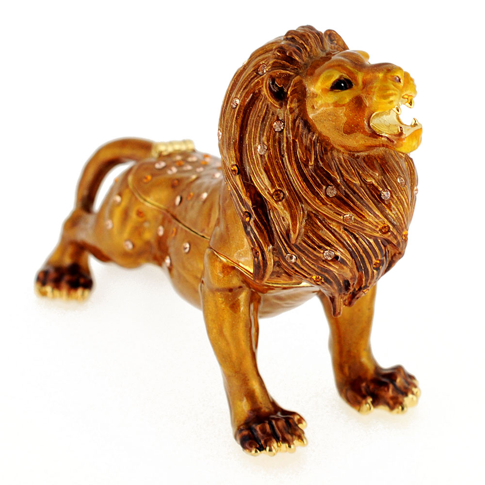 Lion King Trinket Box With Swarovski Crystal - Golden Brown - 4.25 X 3.25 In.