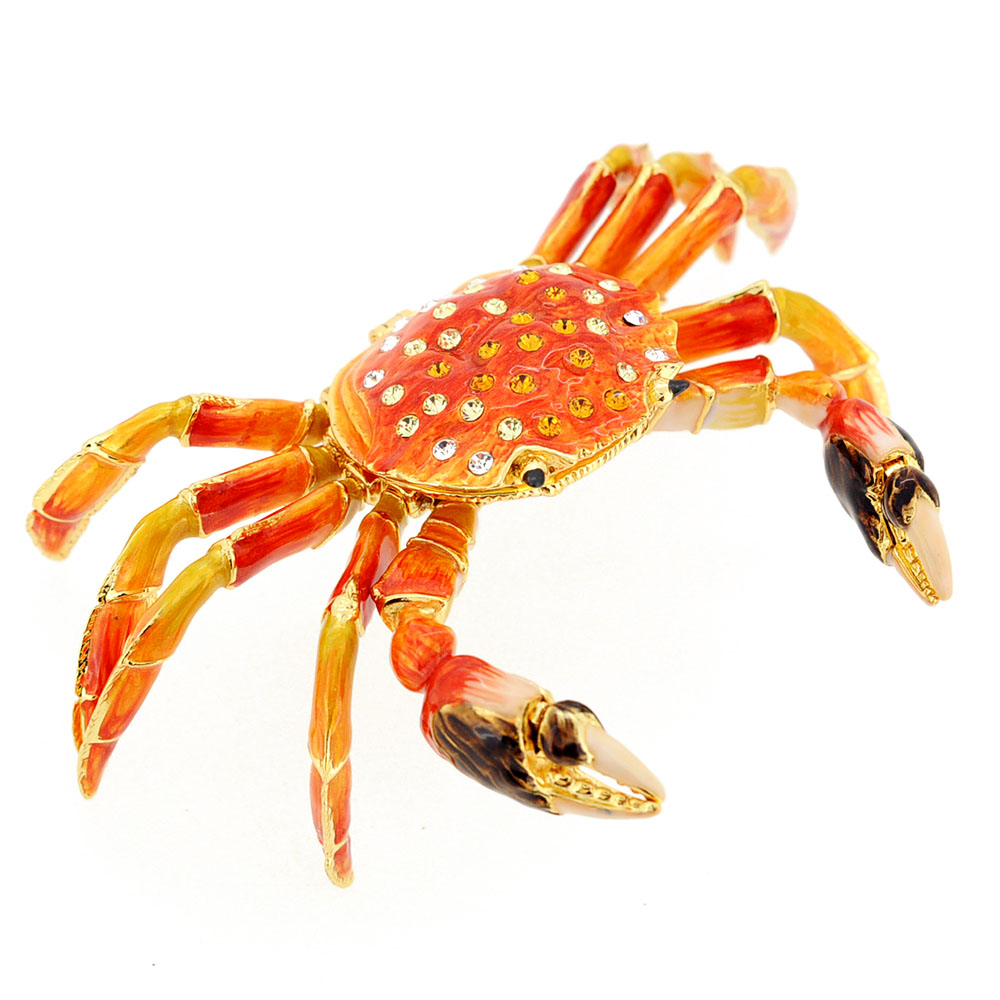 Crab Trinket Box With Swarovski Crystal - Golden Red - 4.25 X 1.5 In.