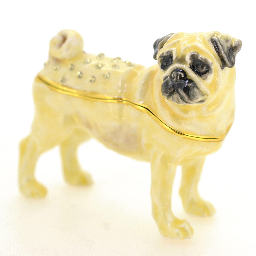 Pug Dog Swarovski Crystal Jewelry Trinket Box - Yellow - 3.25 X 2.125 In.