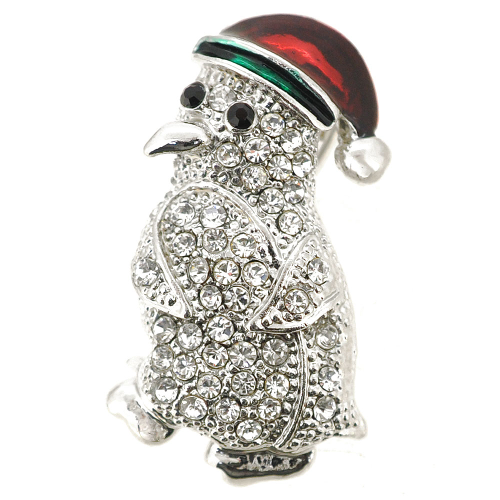 Christmas Crystal Penguin Pin & Pendant - Silver - 0.875 X 1.325 In.