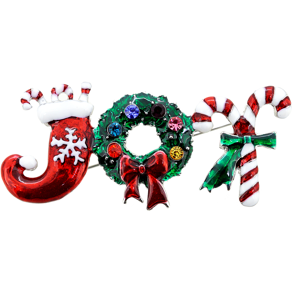 Christmas Joy Wreath Brooch Pin - Silver - 1.375 X 1 In.