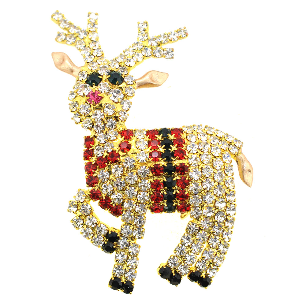 Christmas Crystal Speckled Reindeer Brooch Pin - Silver - 1.5 X 2.125 In.