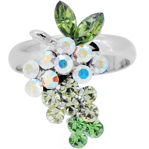 2 Oz Multicolor Crystal Grape Adjustable Ring - Silver Plated - 0.5 X 0.875 In.