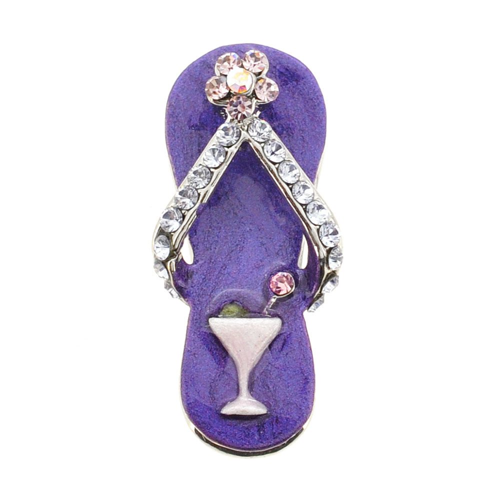 2 Oz Swarovski Crystal Flip Flop Silver Pendant - Purple - 0.5 X 1 In.