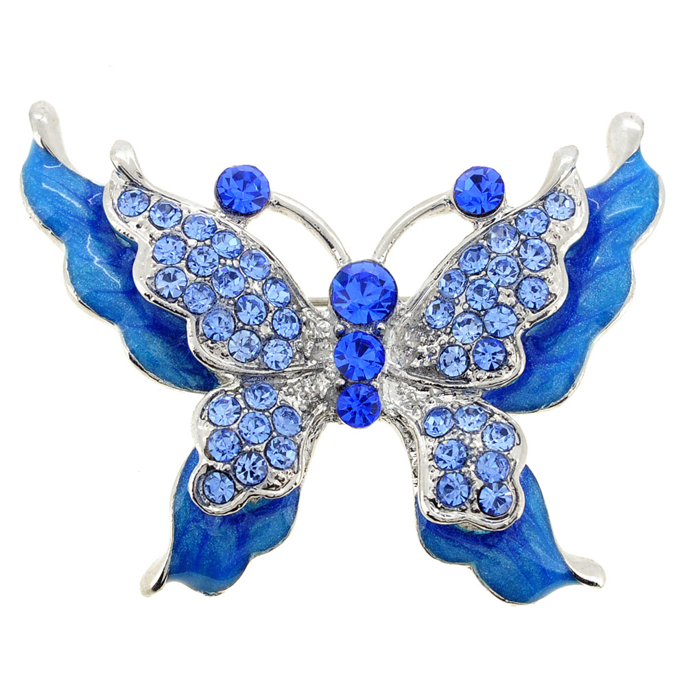 2 Oz Butterfly Crystal Pin Brooch - Blue - 2 X 1.5 In.