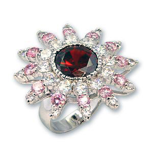 2 Oz Silver Plated Flower Clear Classic Cz Ring - Multicolor