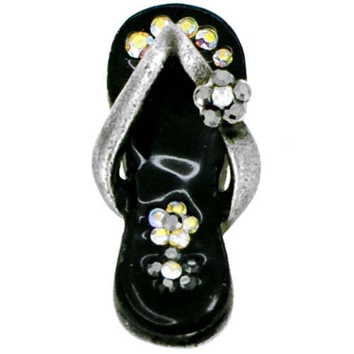 Swarovski Crystal Flip Flop Silver Pendant - Black - 0.5 X 1 In.
