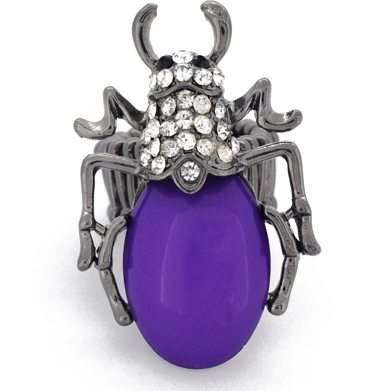 Beetle Crystal Stretch Ring - Purple - 1.125 X 1.75 In.