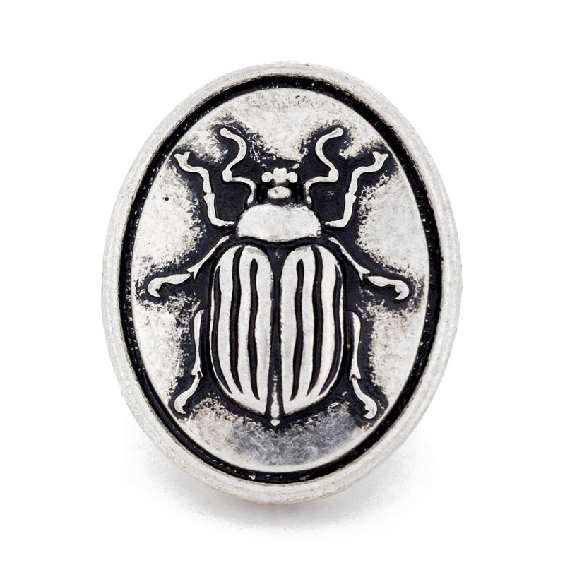 Ancient Egyptian Scarab Beetle Fossil Stretch Ring - Silver - 1 X 1.25 In.