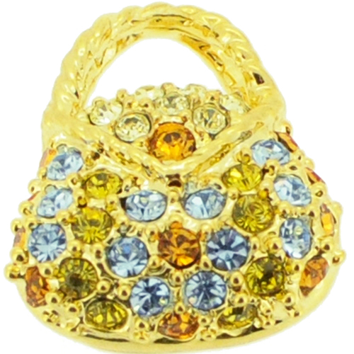 2 Oz Colorful Unisex Swarovski Crystal Handbag Golden Pendant - Silver - 0.625 X 0.75 In.