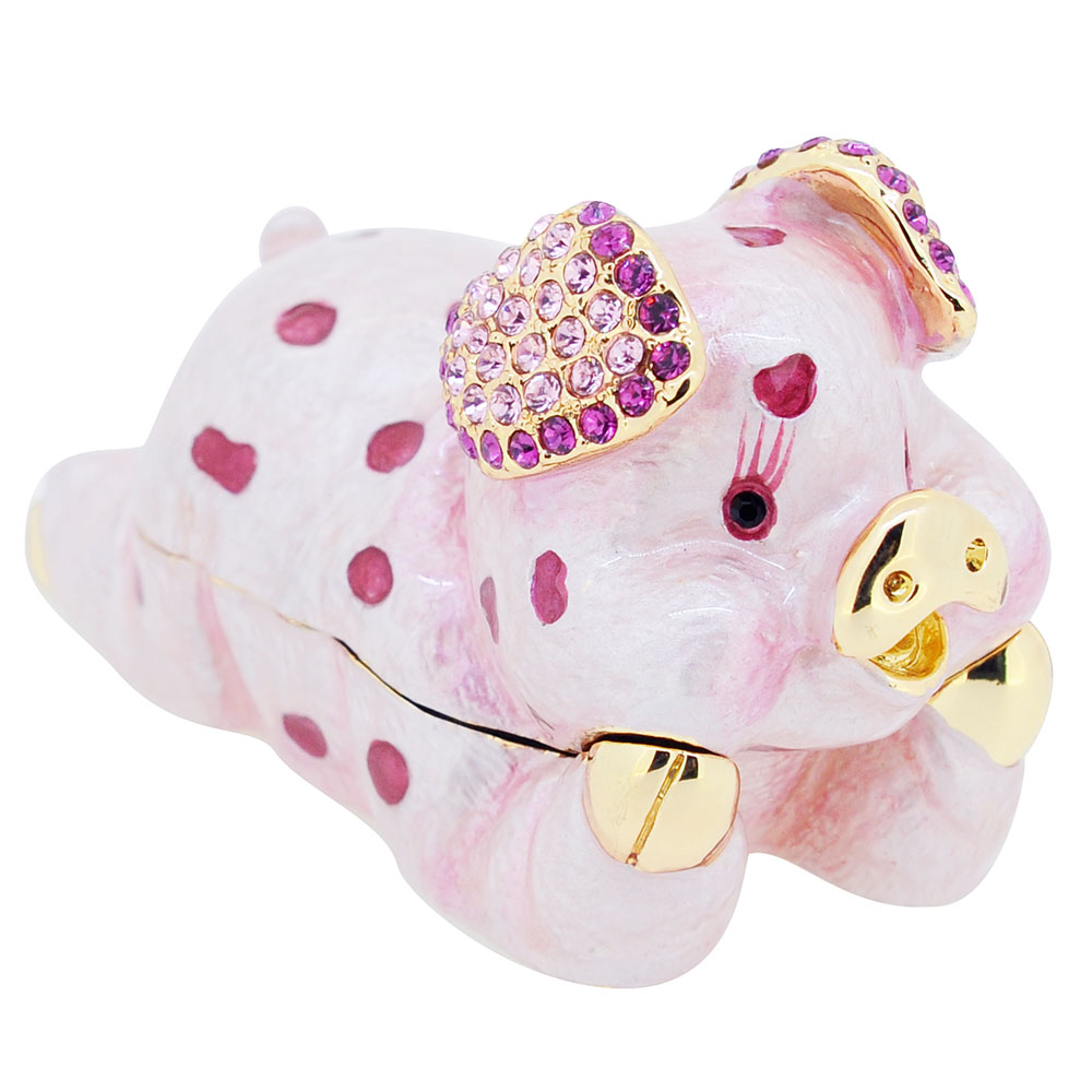 Spotted Pig Swarovski Crystal Jewelry Trinket Box - Pink - 3 X 1.875 In.