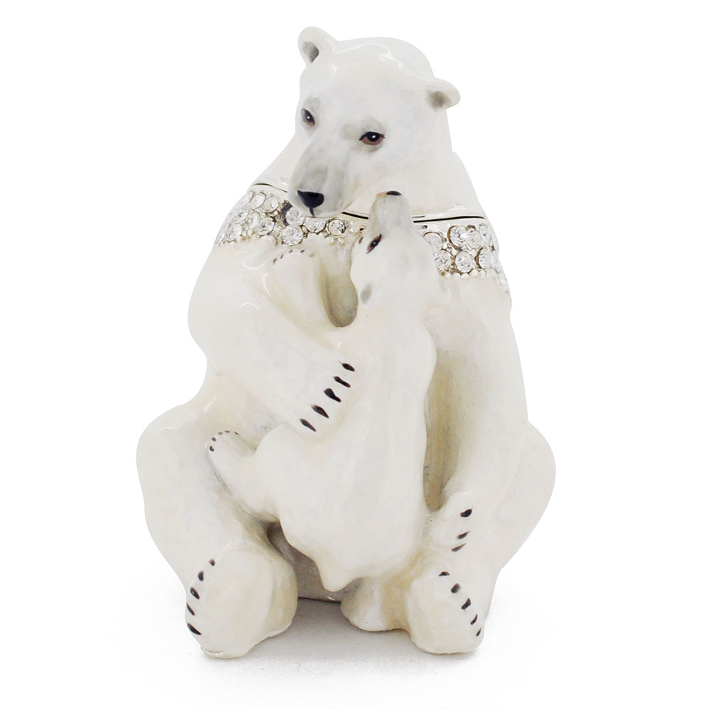 Mom & Baby Polar Bear Trinket Box With Swarovski Crystal - Silver - 1.625 X 2.5 In.