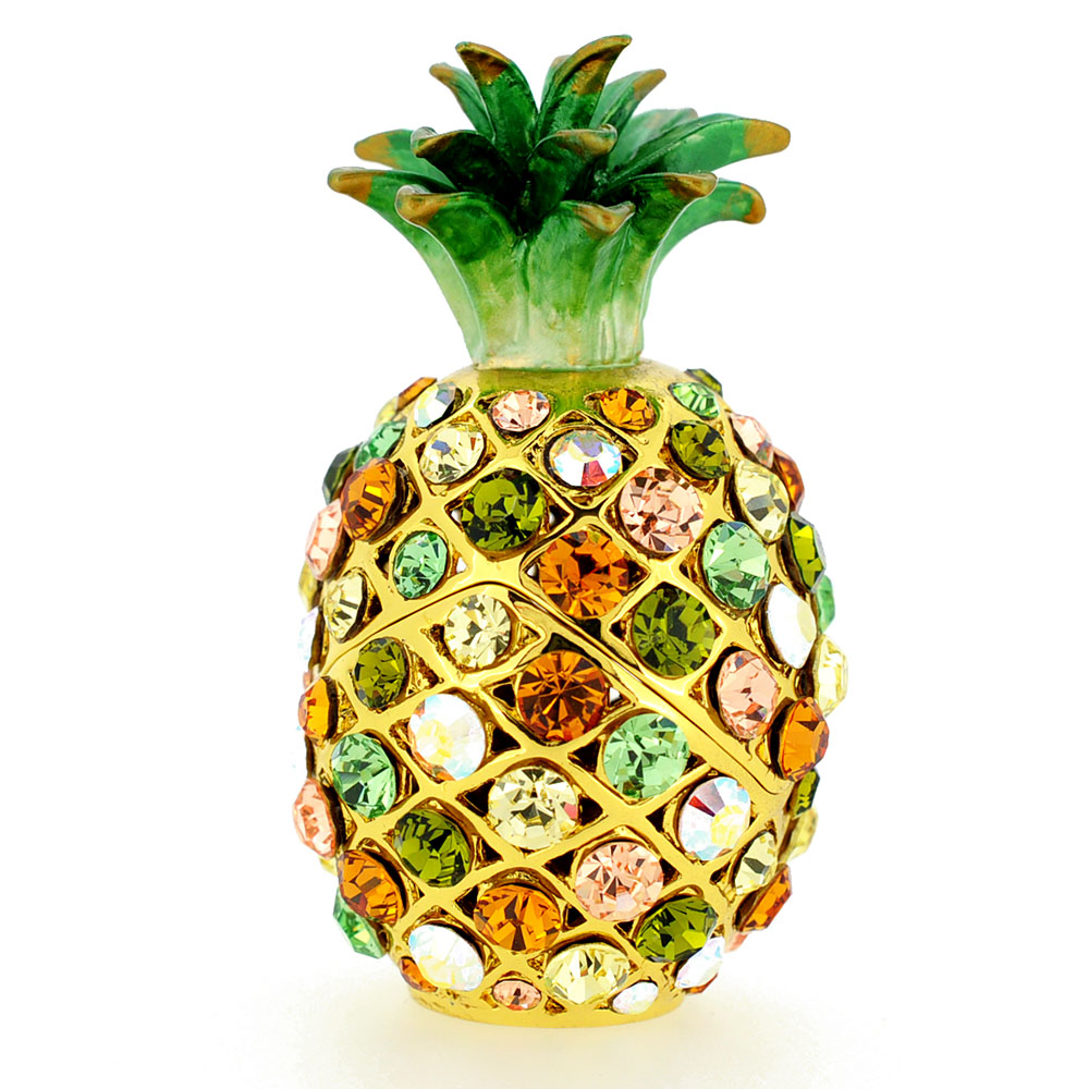 Golden Pineapple Trinket Box With Swarovski Crystal - Silver - 1.625 X 2.875 In.