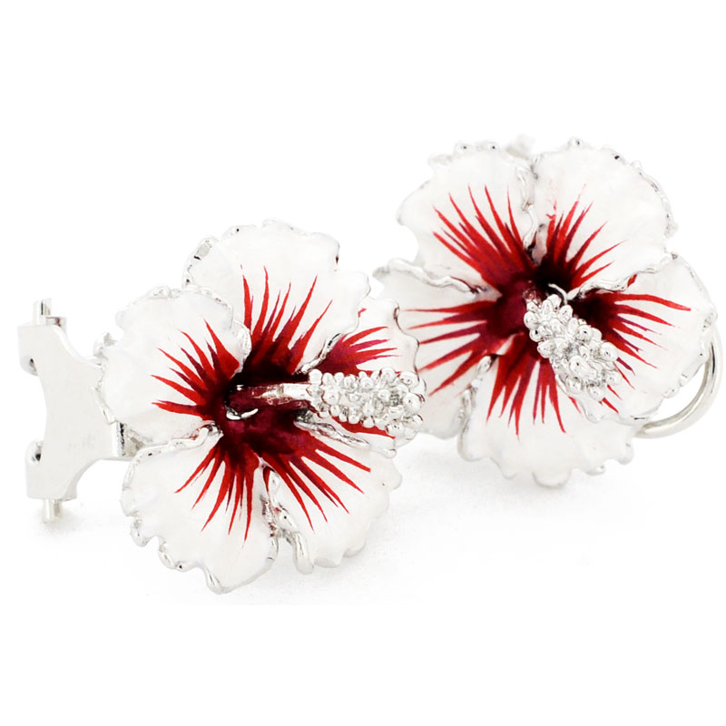 2 Oz Hawaiian Hibiscus Flower Earrings - White - 0.75 X 0.75 In.