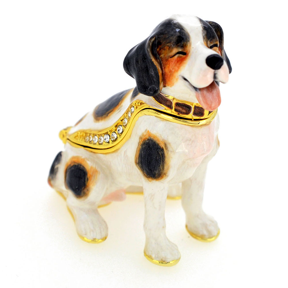 Smiling Beagle Dog Trinket Box With Swarovski Crystal - Silver - 2 X 3 In.