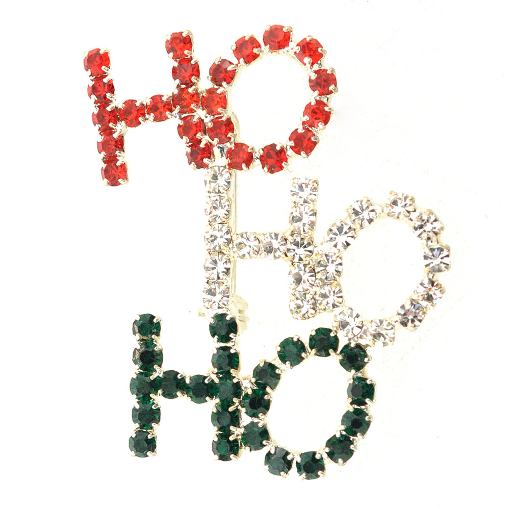 Christmas Colored Ho Ho Ho Brooch Pin - Silver - 1.625 X 1.375 In.