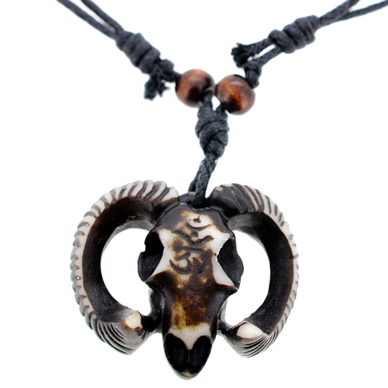 Carved Goat Head Skull Pendant Necklace - Silver - 1.5 X 1.25 In.