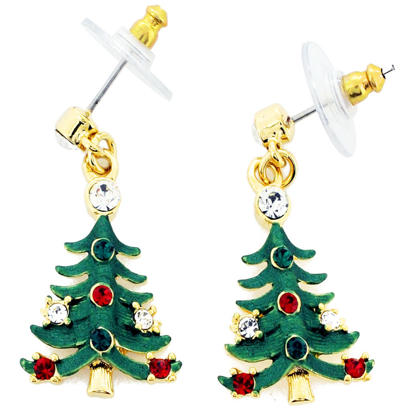 Christmas Tree Swarovski Crystal Earrings - Silver - 0.625 X 1 In.