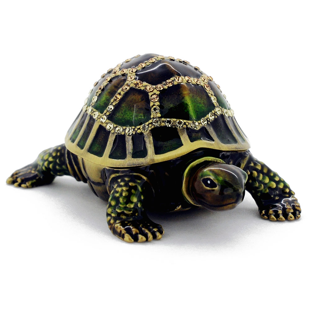 Turtle Trinket Box With Swarovski Crystal - Green - 3 X 1.5 In.