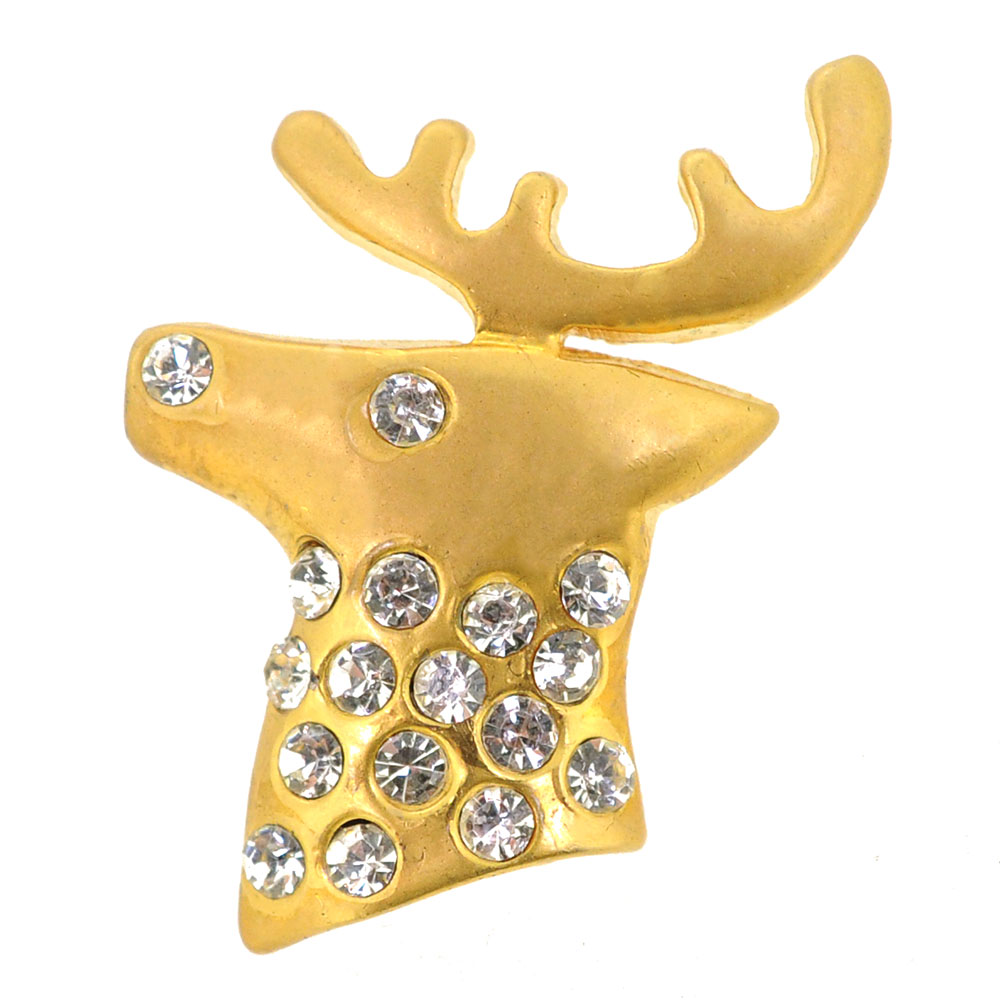 Christmas Reindeer Brooch Pin - Gold Matte - 1.125 X 1.375 In.