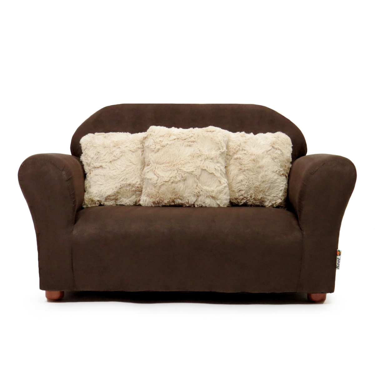 Sr081 Plush Childrens Sofa With Khaki Accent Pillows, Brown - 32 X 18 X 18 X In.