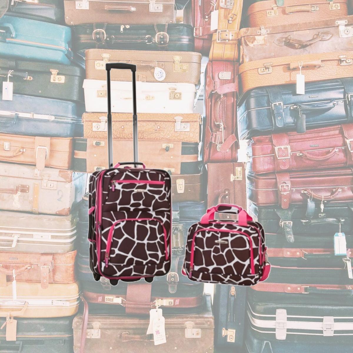 Picture of Rockland F102-Pinkgiraffe 2 Pc Pink Giraffe Luggage Set