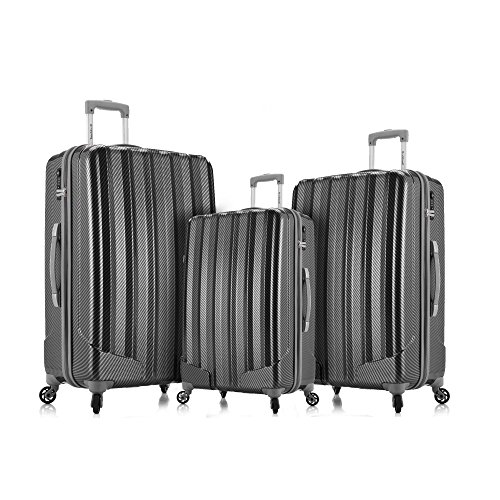 Cf186-black Barcelona Polycarbonate - 3 Piece & Abs Luggage Suitcase Set - Black, 6 Piece
