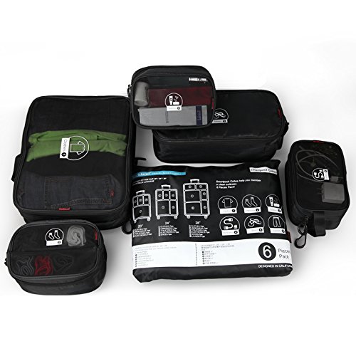 Fox Luggage U02-black 16 X 13 X 4 In. Smartpack Cubes, Black - 6 Piece