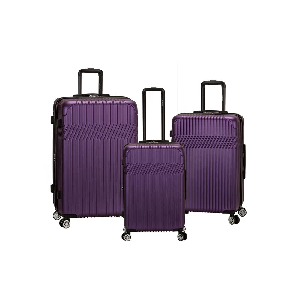 F239-purple Pista Collection 3-piece Abs Non-expandable Upright Hardside Dual Spinner Luggage Set - Purple