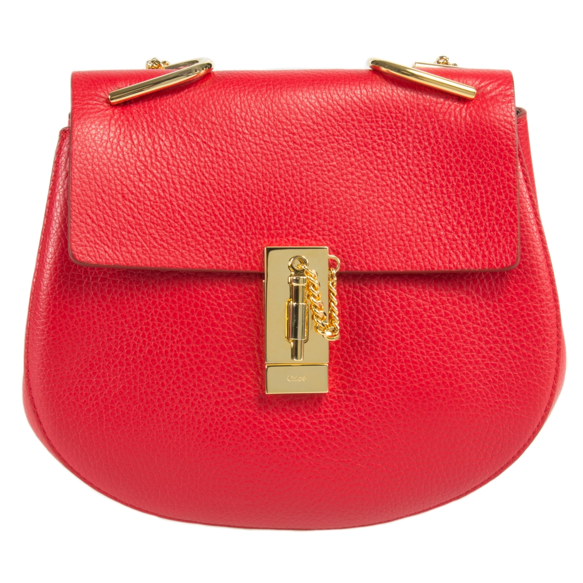 Chl-hbag-drw-red-m Medium Drew Shoulder Bag, Plaid Red With Gold Hardware