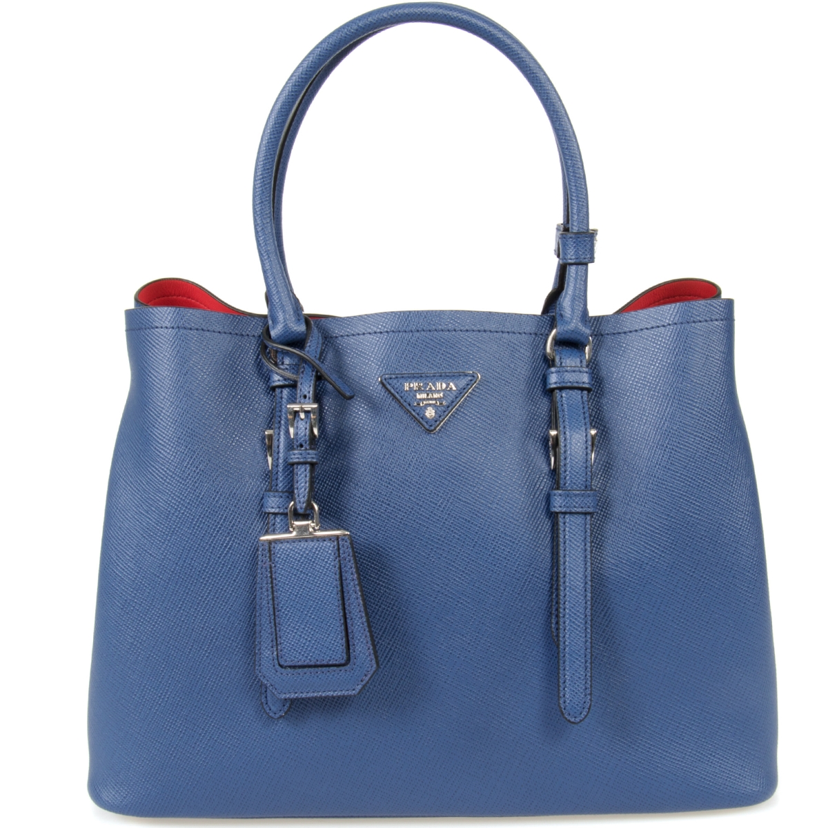 Prd-hbag-1bg838-f0021-c Double Leather Bag, Inchiostro & Ink Blue