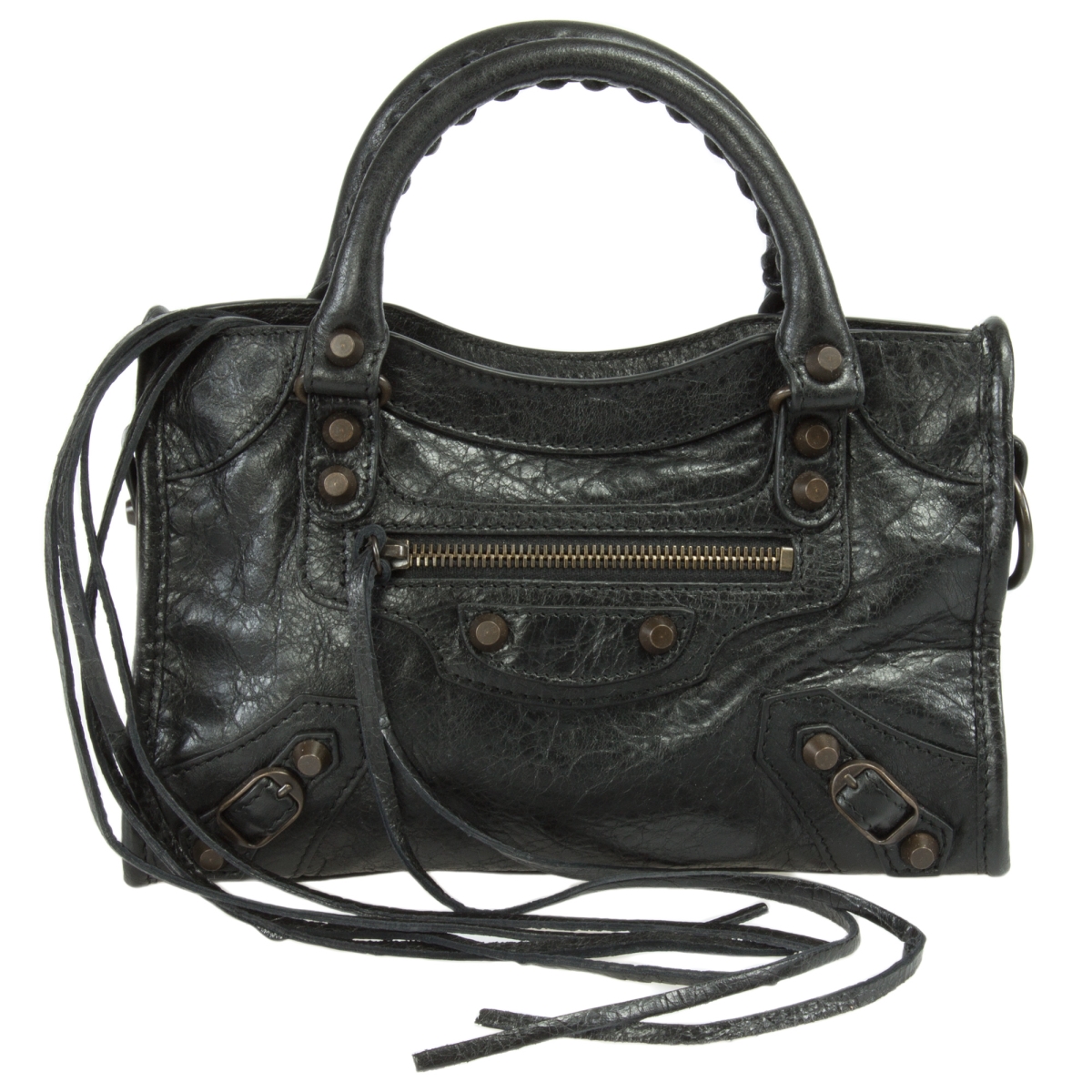 Bal-hbag-city-clsc-mini-blk Classic Mini City Leather Bag, Black