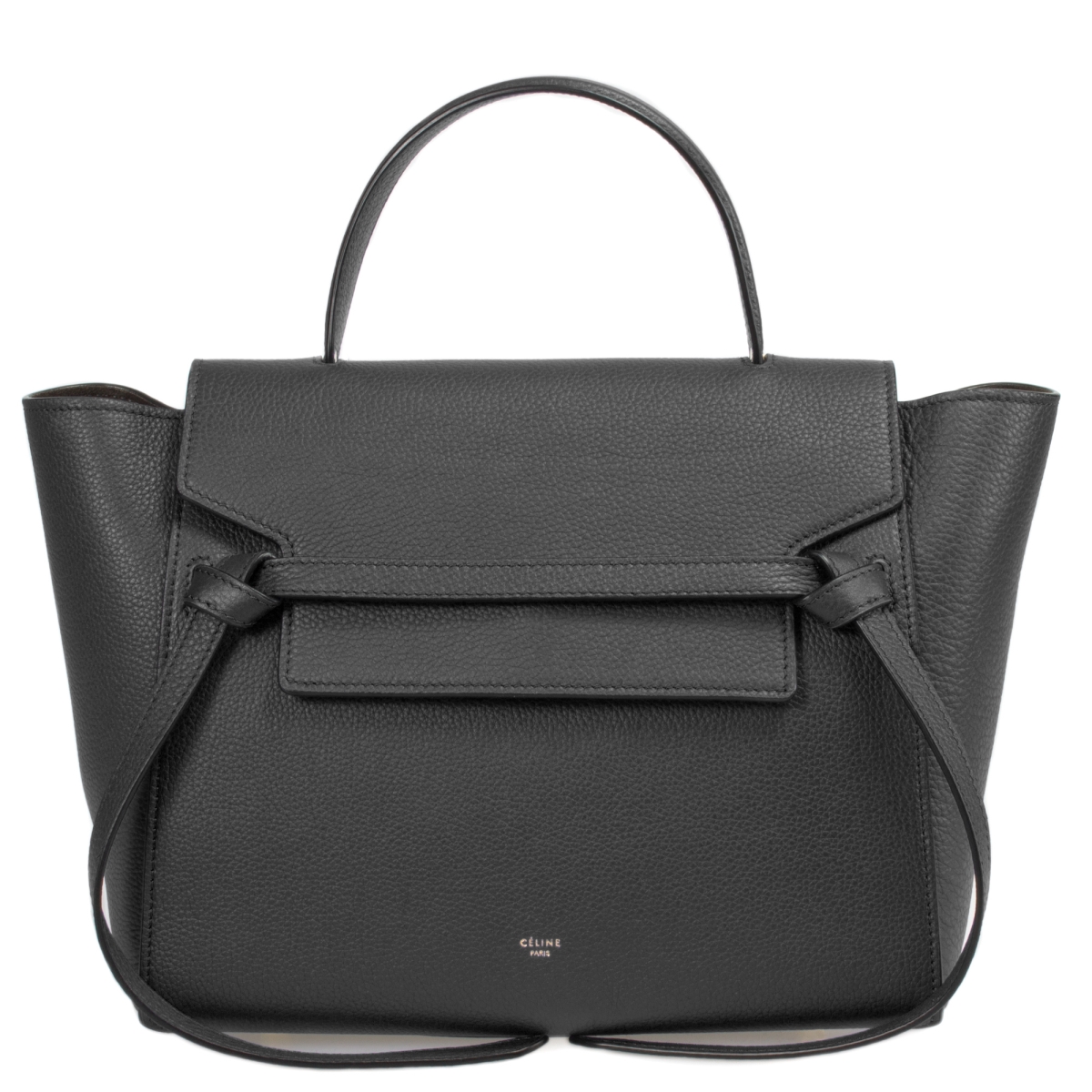 Cel-hbag-blt-blk-gld-m Medium Belt Bag, Black Grained Leather & Gold Hardware