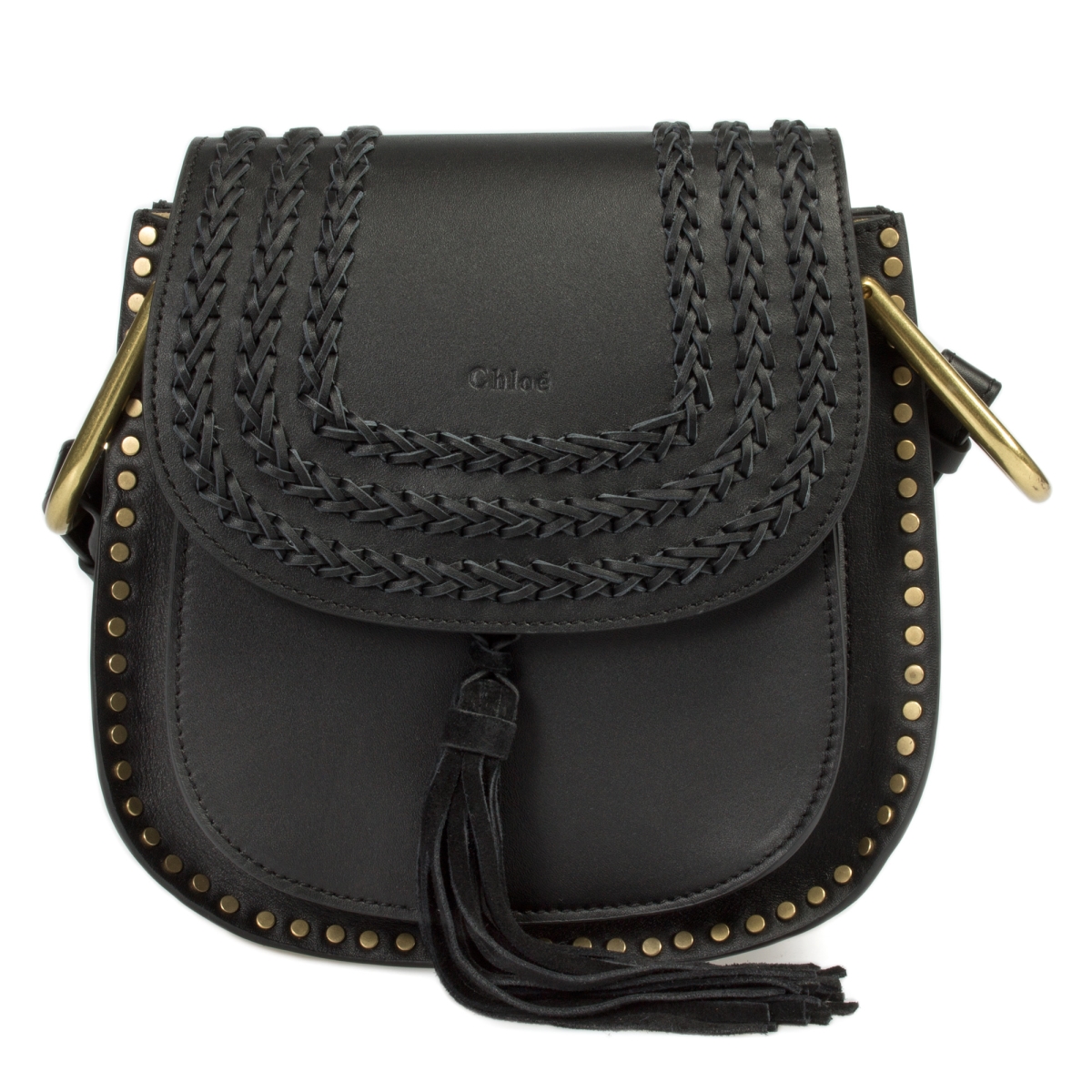Chl-hbag-hson-blk-gld-s Hudson Calfskin Shoulder Bag, Black With Gold Hardware