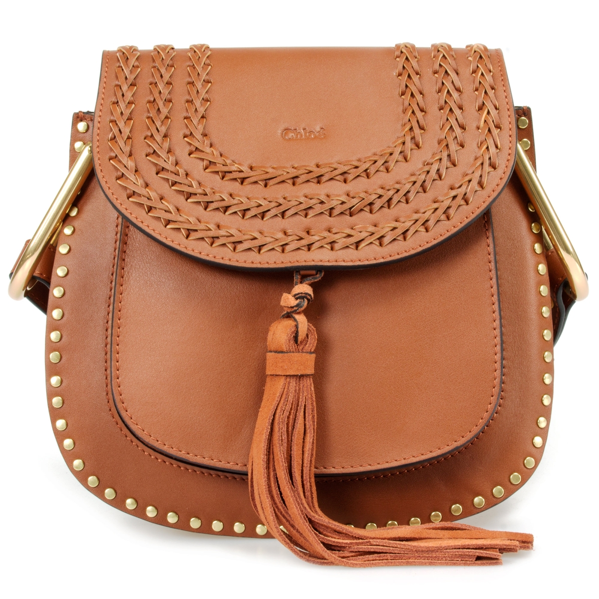 Chl-hbag-hson-brn-gld-s Hudson Calfskin Shoulder Bag, Caramel With Gold Hardware