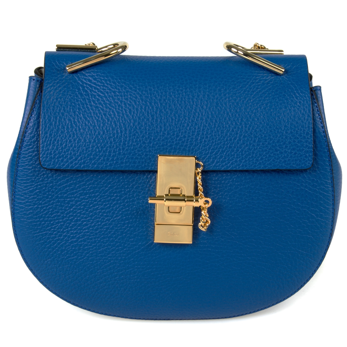 Chl-hbag-drw-blu-m Medium Drew Bag, Blue With Gold Hardware