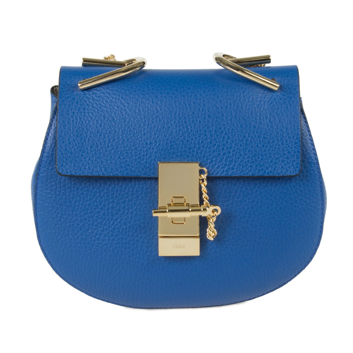 Chl-hbag-drw-blu-s Small Drew Bag, Blue With Gold Hardware