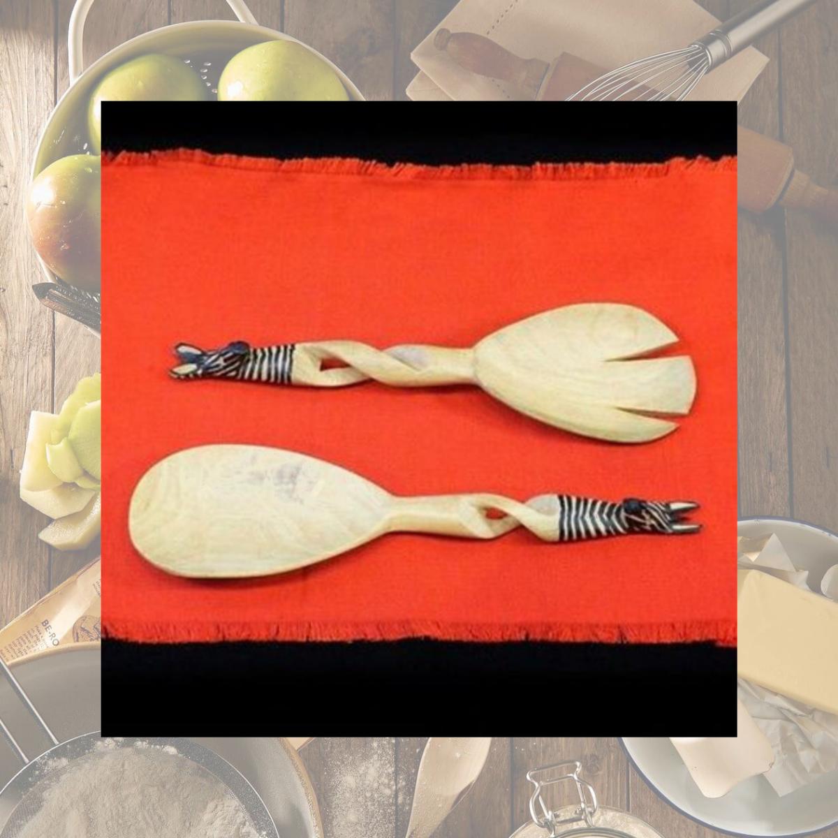 Picture of Jedando Handicrafts Hand - Carved Zebra Salad Tongs