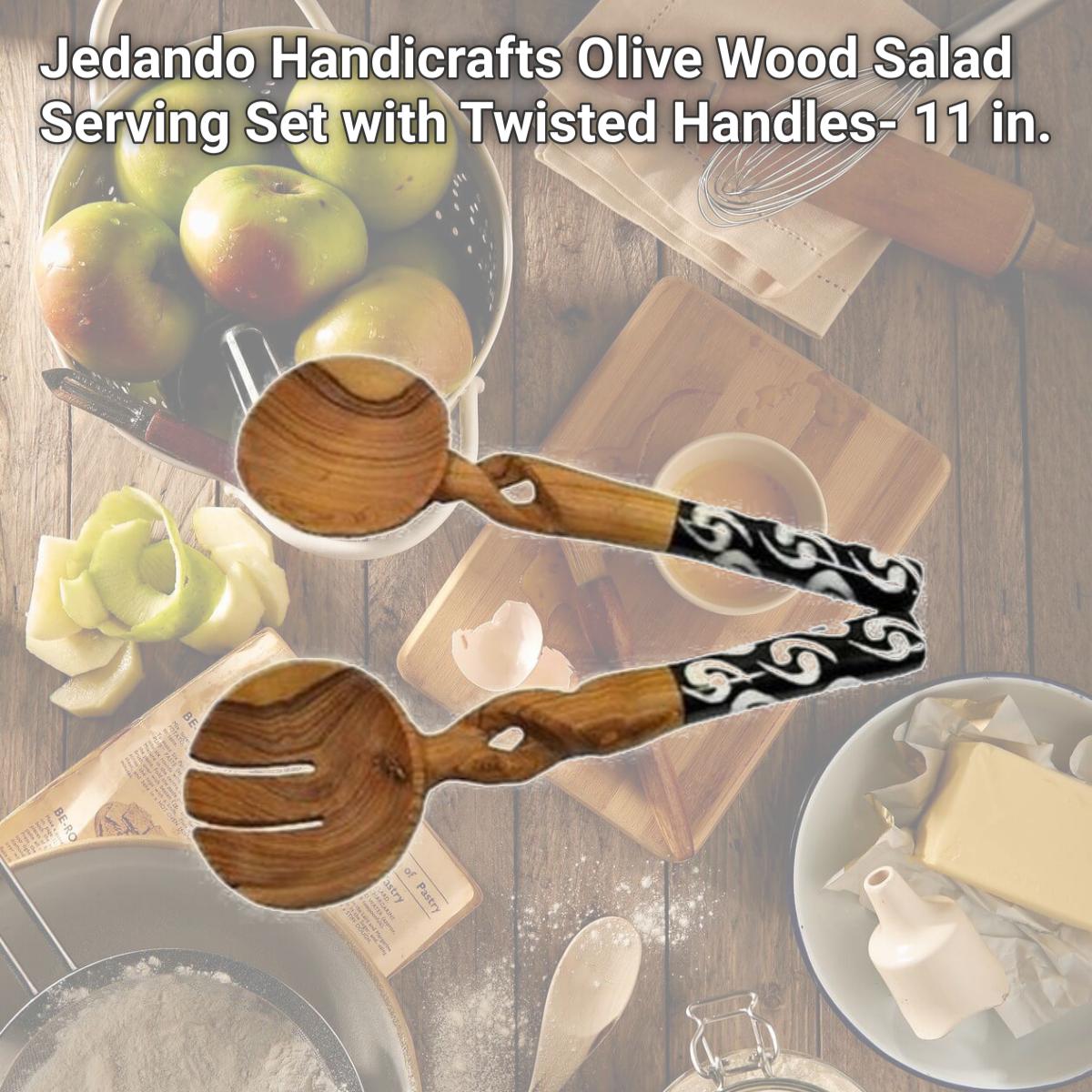 Picture of Jedando Handicrafts Olive Wood Salad Serving Set with Twisted Handles- 11 in.