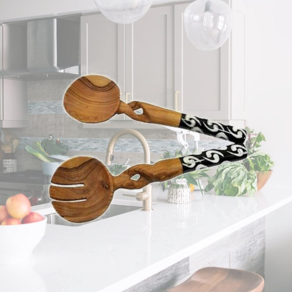 Picture of Jedando Handicrafts Olive Wood Salad Serving Set with Twisted Handles- 11 in.