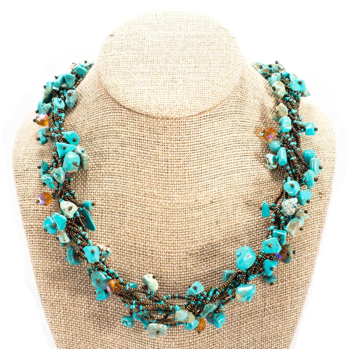 Lijn65-1-210202 Chunky Stone Necklace, Turquoise