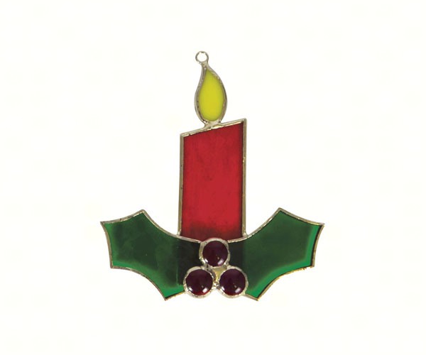 Ge244 Red Candle Sun Catcher - Holly